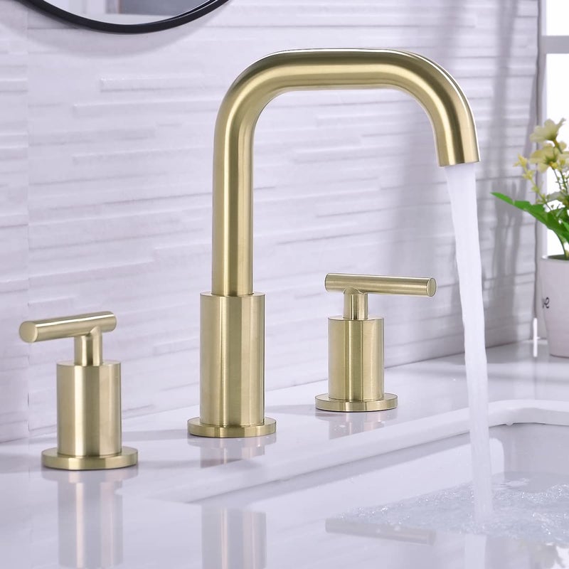 TRUSTMI Bathroom Faucet 2 Handle 8 Inch Brass Bathroom Sink Faucet 3 Hole Widespread with 360 Degree Swivel Spout, cUPC Water Supply Lines and Overflow Pop Up Drain Included, Brushed Gold - Image 2